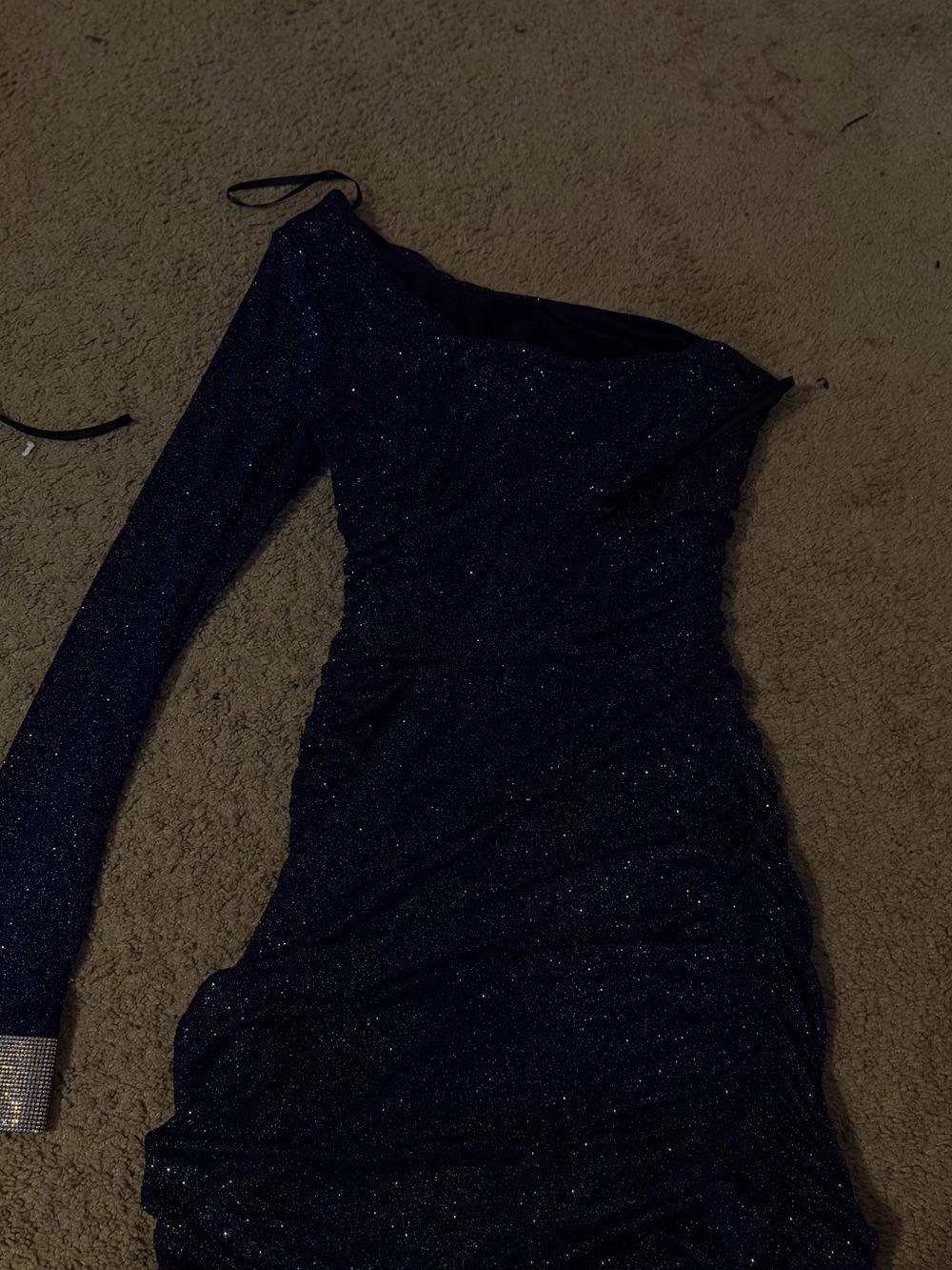 Sparkle One-Shoulder Navy Blue Evening Dress